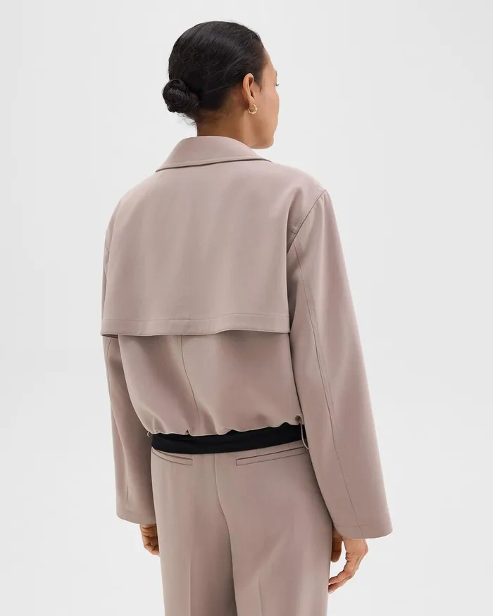 Women Outerwear Theory DoubleBreasted Crop Trench In Admiral Crepe Cinder