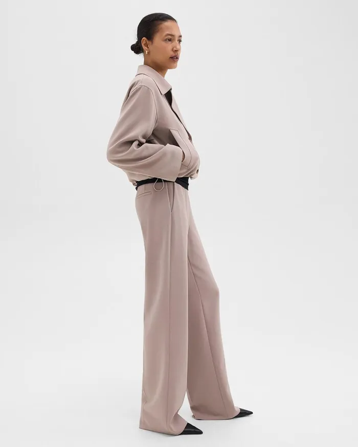 Women Outerwear Theory DoubleBreasted Crop Trench In Admiral Crepe Cinder