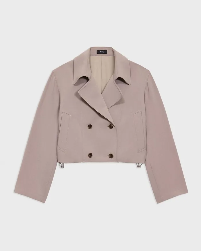 Women Outerwear Theory DoubleBreasted Crop Trench In Admiral Crepe Cinder