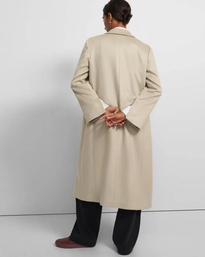 Women Outerwear Theory Long Double Breasted Coat In Cashmere Oatmeal Melange