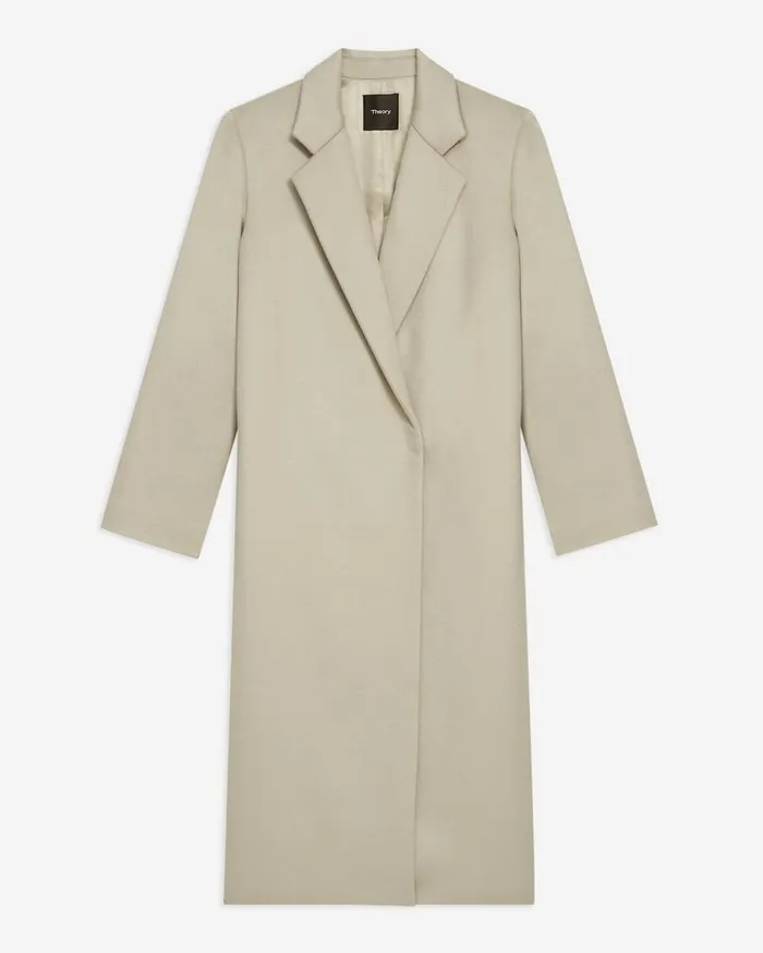 Women Outerwear Theory Long Double Breasted Coat In Cashmere Oatmeal Melange