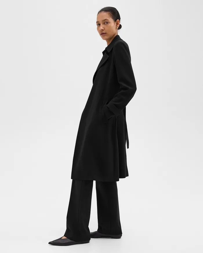 Women Outerwear Theory Oaklane Trench Coat In Admiral Crepe Black