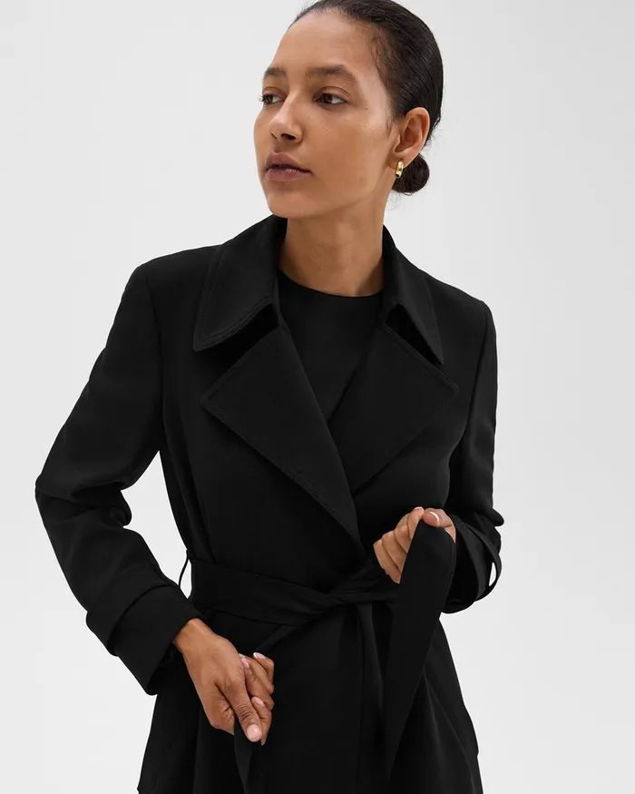 Women Outerwear Theory Oaklane Trench Coat In Admiral Crepe Black