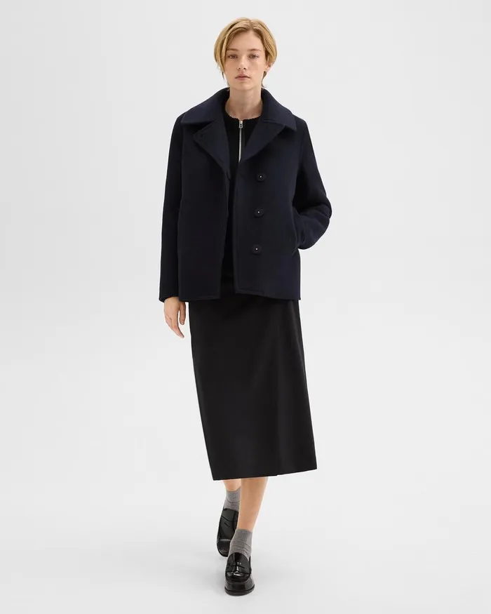 Women Outerwear Theory Peacoat In Recycled Wool Baltic