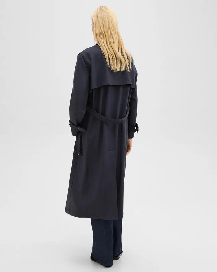 Women Outerwear Theory Relaxed Trench Coat In Stretch Flannel Dark Navy