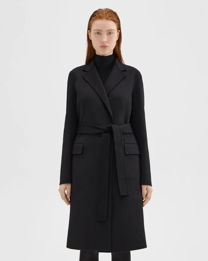 Women Outerwear Theory Wrap Coat In DoubleFace WoolCashmere Black