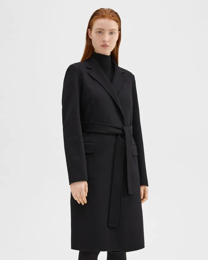 Women Outerwear Theory Wrap Coat In DoubleFace WoolCashmere Black