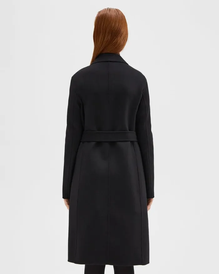 Women Outerwear Theory Wrap Coat In DoubleFace WoolCashmere Black