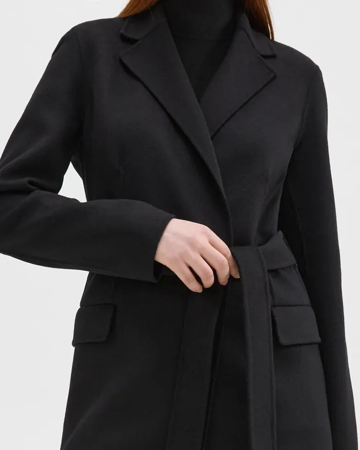 Women Outerwear Theory Wrap Coat In DoubleFace WoolCashmere Black