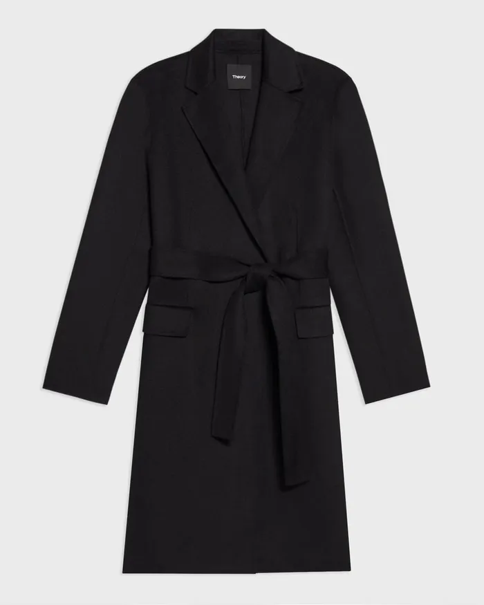 Women Outerwear Theory Wrap Coat In DoubleFace WoolCashmere Black