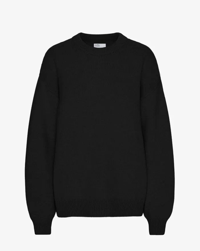 Women Oversized Merino Wool Crew Deep Black Colorful Standard Knit Sweaters