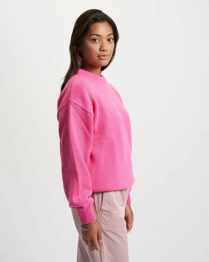 Women Oversized Merino Wool Crew Magenta Blaze Colorful Standard Knit Sweaters