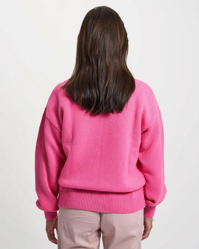 Women Oversized Merino Wool Crew Magenta Blaze Colorful Standard Knit Sweaters