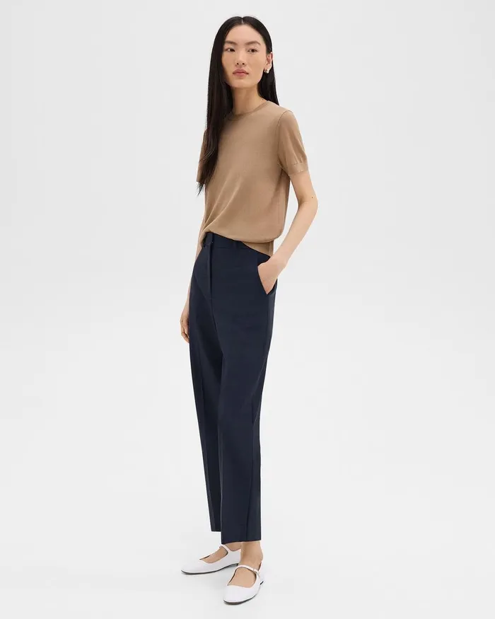 Women Pants Theory HighWaist StraightLeg Pant In Good Wool Nocturne Navy