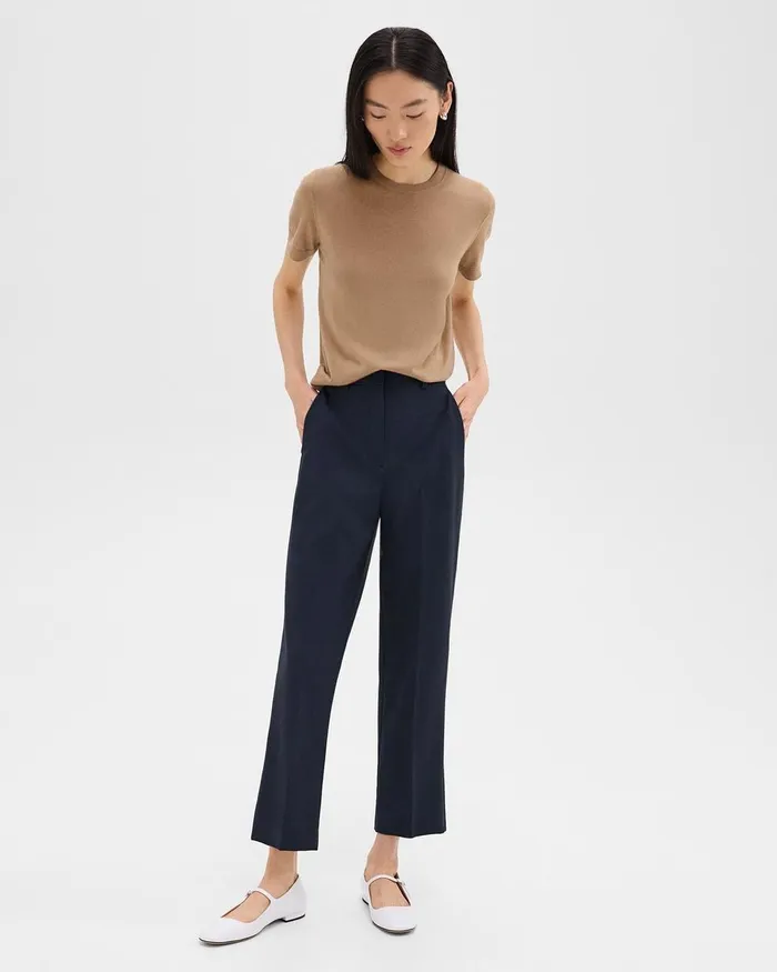 Women Pants Theory HighWaist StraightLeg Pant In Good Wool Nocturne Navy
