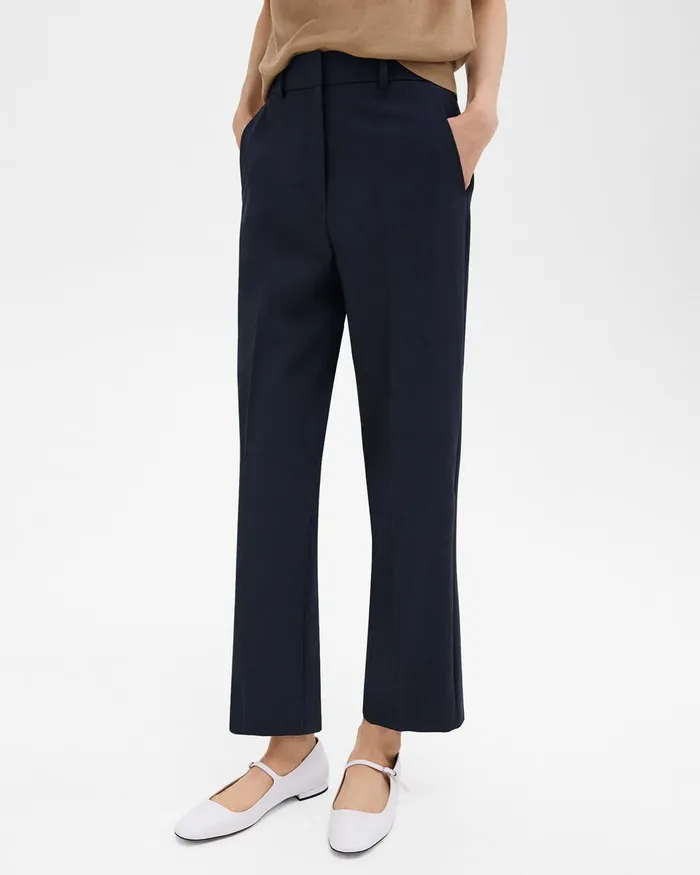 Women Pants Theory HighWaist StraightLeg Pant In Good Wool Nocturne Navy