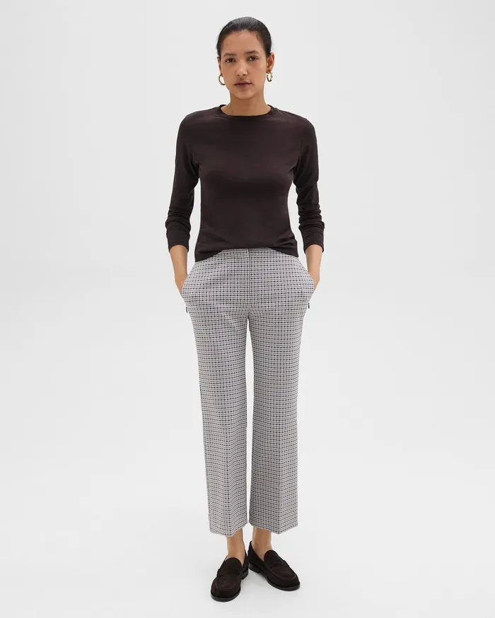 Women Pants Theory Kick Pant In Stretch Houndstooth Knit Cinder Multi
