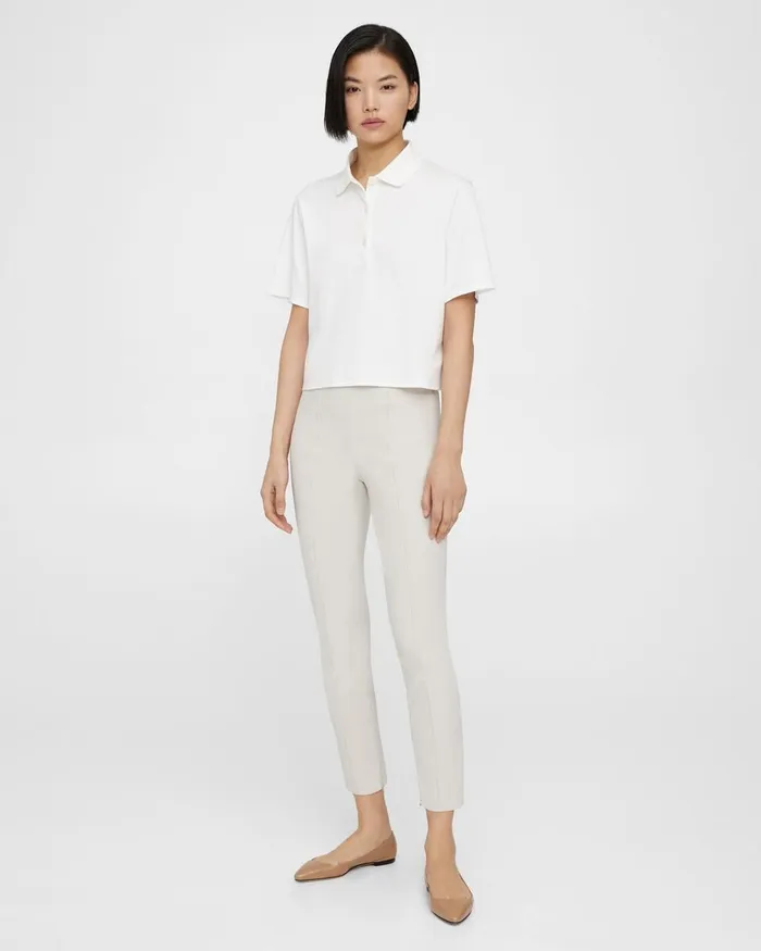 Women Pants Theory Pintucked Slim Pant In Stretch Cotton Sand