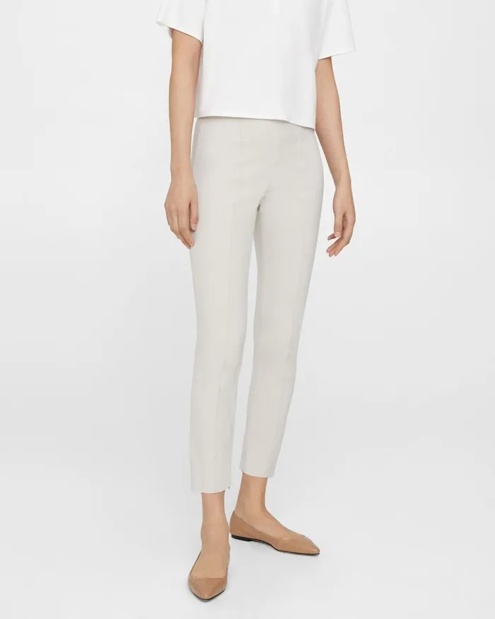 Women Pants Theory Pintucked Slim Pant In Stretch Cotton Sand