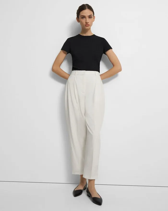 Women Pants Theory Pleated Carrot Pant In Good Wool Ivory