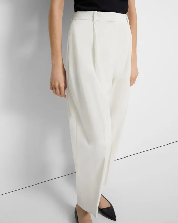 Women Pants Theory Pleated Carrot Pant In Good Wool Ivory