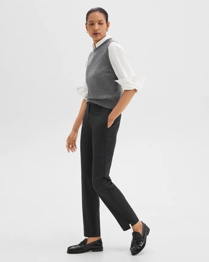 Women Pants Theory Tapered HighWaist Pant In Sleek Flannel New Charcoal Melange
