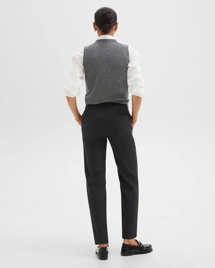 Women Pants Theory Tapered HighWaist Pant In Sleek Flannel New Charcoal Melange