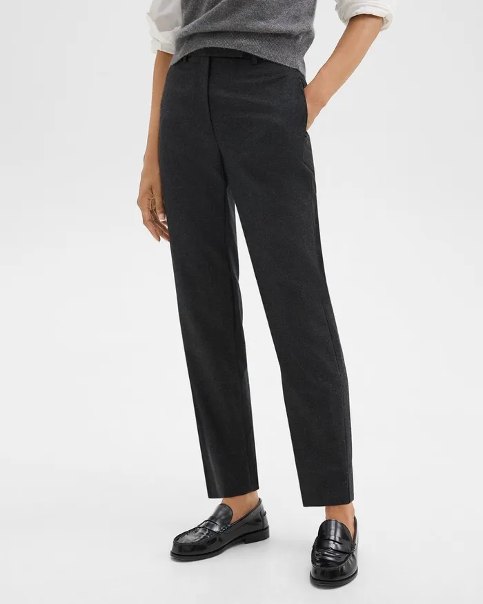 Women Pants Theory Tapered HighWaist Pant In Sleek Flannel New Charcoal Melange