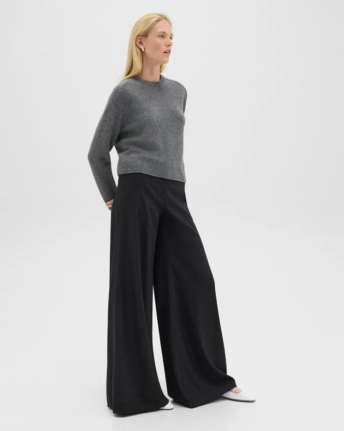 Women Pants Theory Ultra WideLeg Pant In Stretch Flannel Charcoal Melange