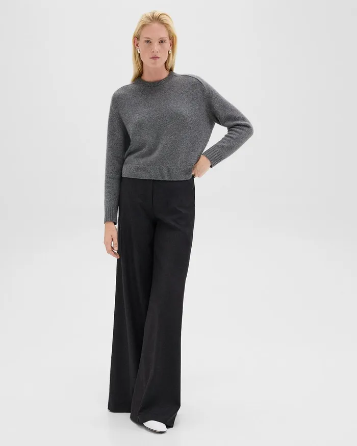 Women Pants Theory Ultra WideLeg Pant In Stretch Flannel Charcoal Melange