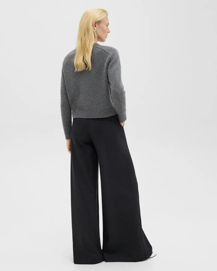 Women Pants Theory Ultra WideLeg Pant In Stretch Flannel Charcoal Melange