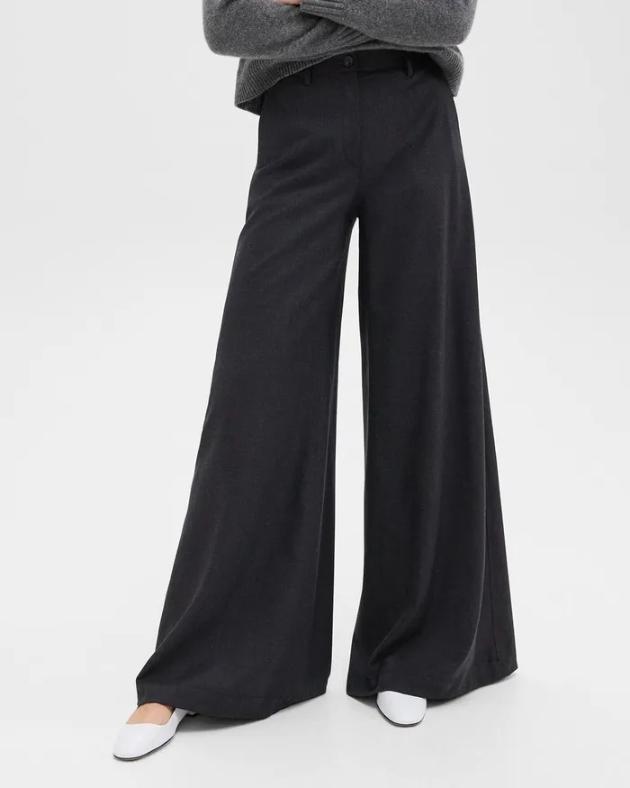 Women Pants Theory Ultra WideLeg Pant In Stretch Flannel Charcoal Melange