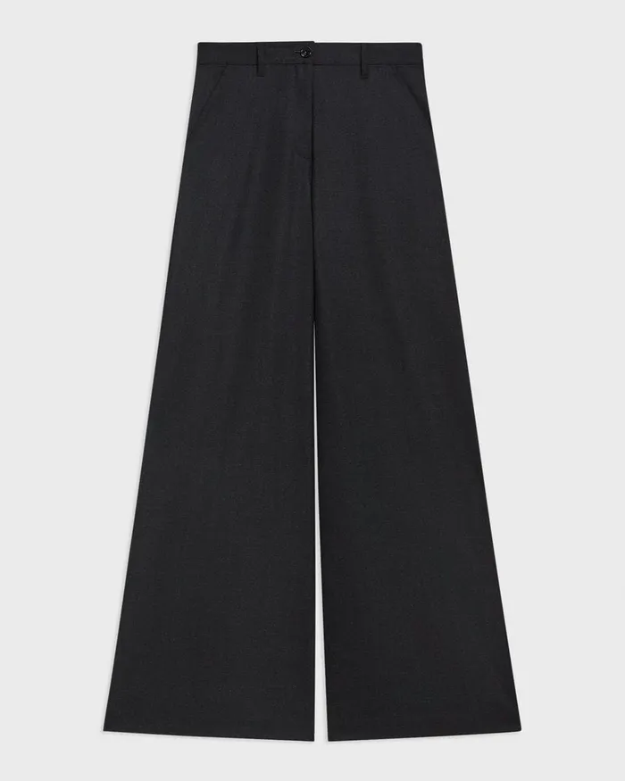 Women Pants Theory Ultra WideLeg Pant In Stretch Flannel Charcoal Melange