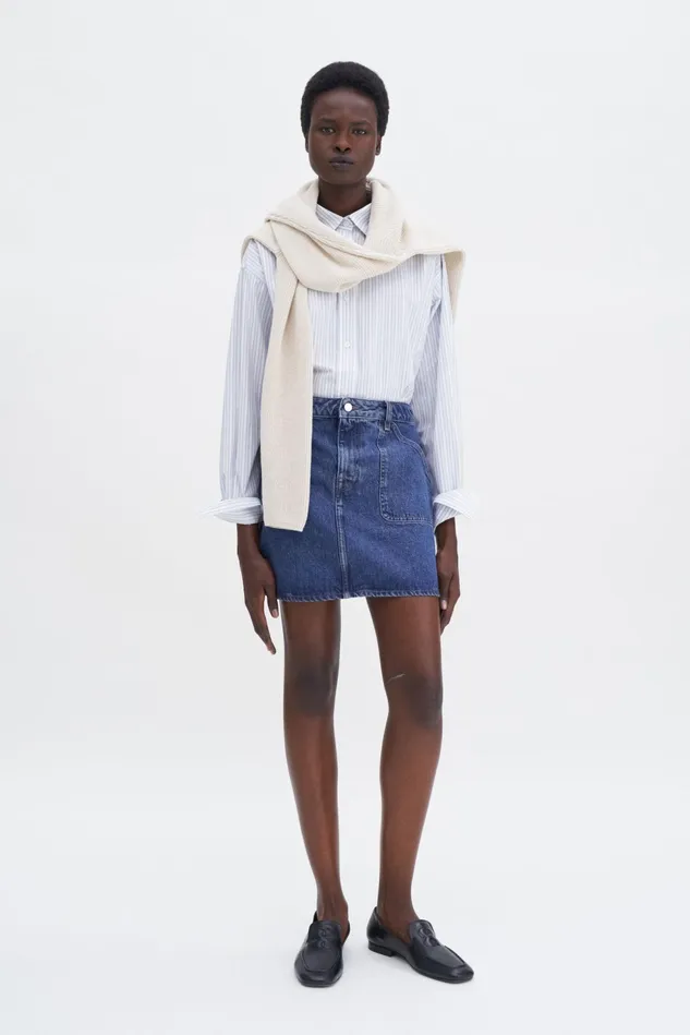 Women Patch Pocket Mini Skirt Washed Mid Blue Filippa K Skirts