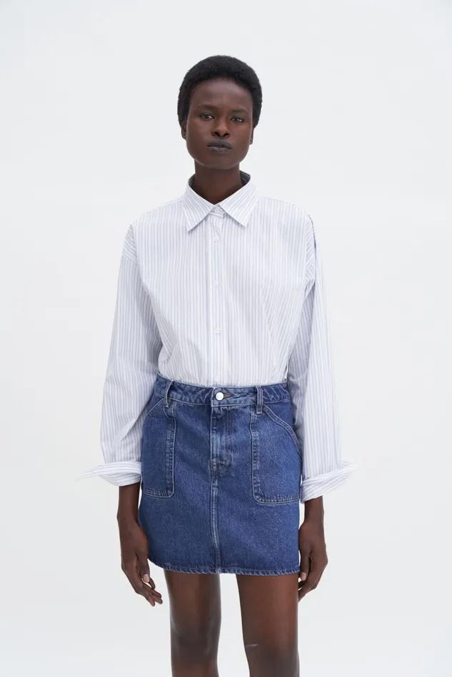 Women Patch Pocket Mini Skirt Washed Mid Blue Filippa K Skirts