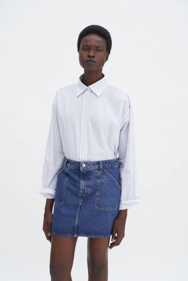 Women Patch Pocket Mini Skirt Washed Mid Blue Filippa K Skirts
