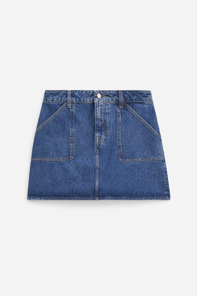 Women Patch Pocket Mini Skirt Washed Mid Blue Filippa K Skirts