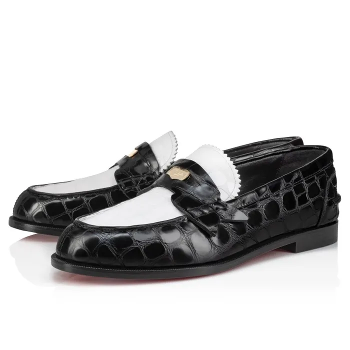Women Penny Loafers 8211 Alligator Embossed Calf Leather 8211 White Christian Louboutin Flats and Loafers