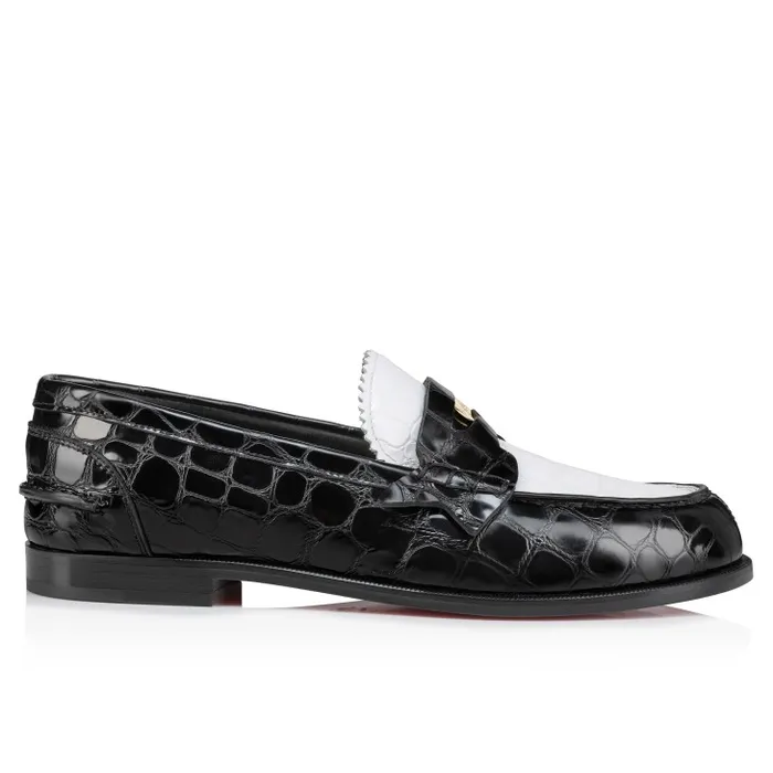 Women Penny Loafers 8211 Alligator Embossed Calf Leather 8211 White Christian Louboutin Flats and Loafers