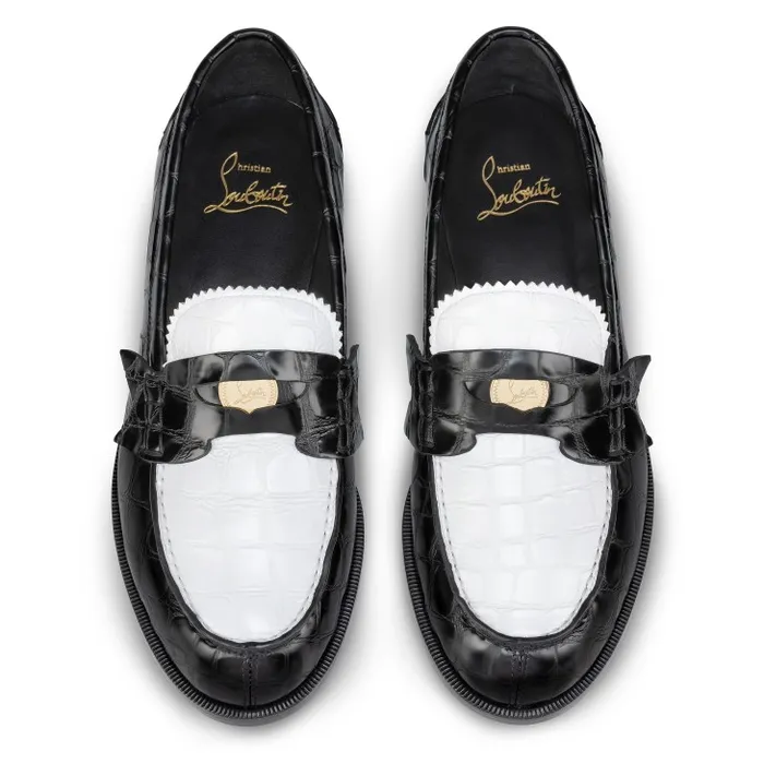 Women Penny Loafers 8211 Alligator Embossed Calf Leather 8211 White Christian Louboutin Flats and Loafers