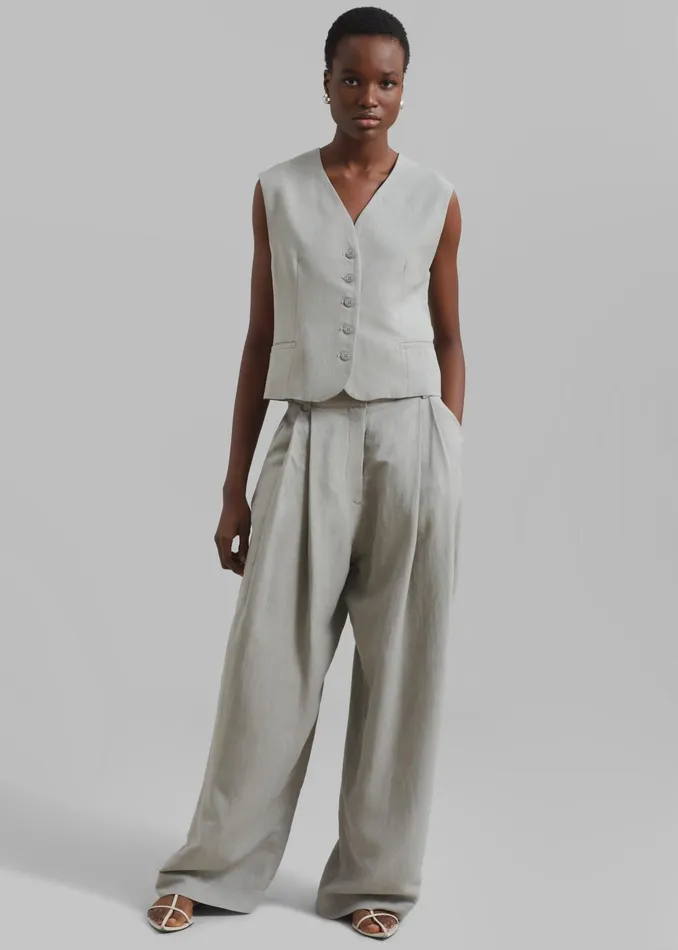 Women Piper Pleated Trousers 8211 Sage The Frankie Shop Bottoms