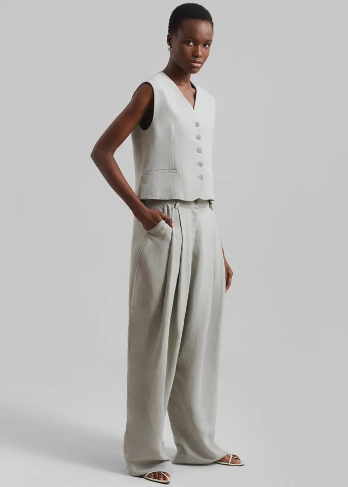 Women Piper Pleated Trousers 8211 Sage The Frankie Shop Bottoms