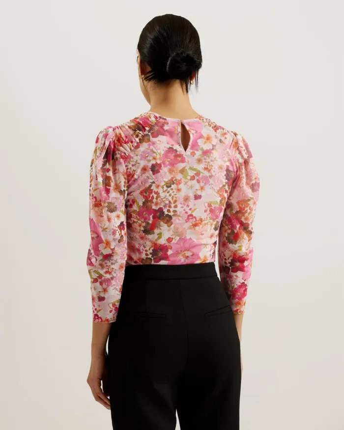 Women RAELEY 8211 Floral Gathered Shoulder Mesh Top Pink Ted Baker Tops and Blouses Women RAELEY 8211 Floral Gathered Shoulder Mesh Top Pink Ted Baker Tops and Blouses