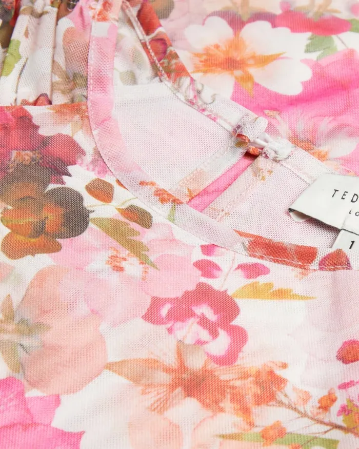 Women RAELEY 8211 Floral Gathered Shoulder Mesh Top Pink Ted Baker Tops and Blouses Women RAELEY 8211 Floral Gathered Shoulder Mesh Top Pink Ted Baker Tops and Blouses