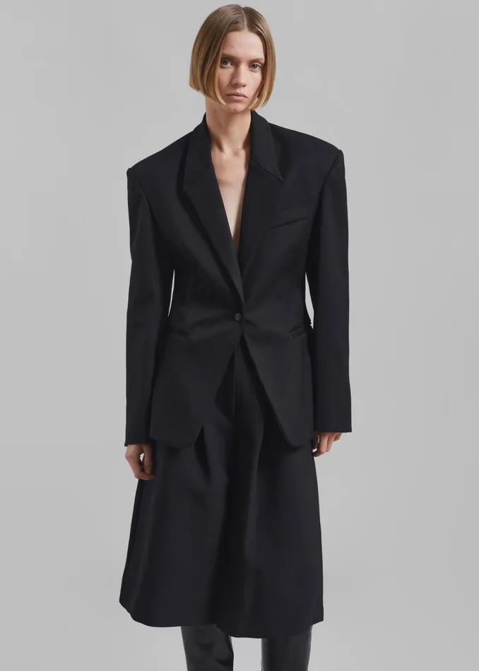 Women Reagan Boxy Padded Blazer 8211 Black The Frankie Shop Outerwear