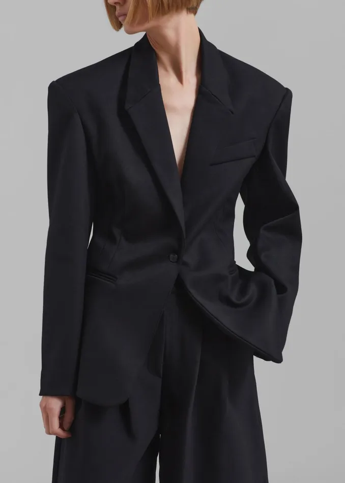 Women Reagan Boxy Padded Blazer 8211 Black The Frankie Shop Outerwear