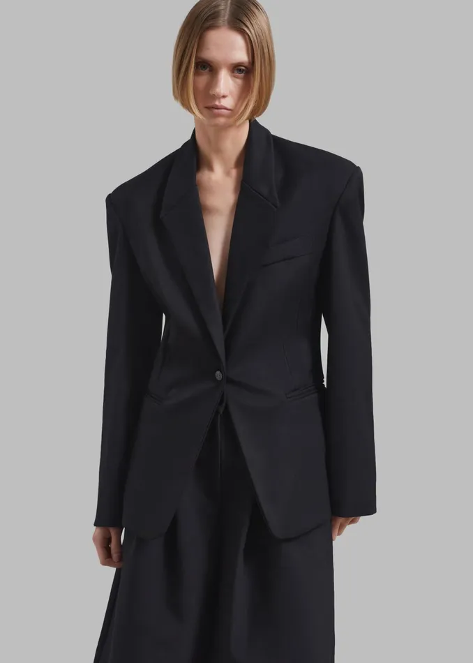 Women Reagan Boxy Padded Blazer 8211 Black The Frankie Shop Outerwear