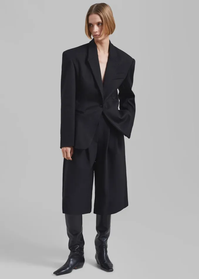 Women Reagan Boxy Padded Blazer 8211 Black The Frankie Shop Outerwear