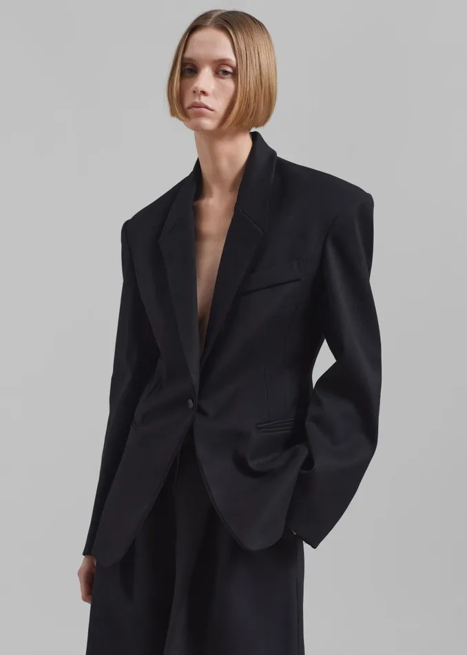 Women Reagan Boxy Padded Blazer 8211 Black The Frankie Shop Outerwear