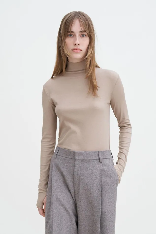 Women Rib Mock Neck Top Sandstone Filippa K Tops